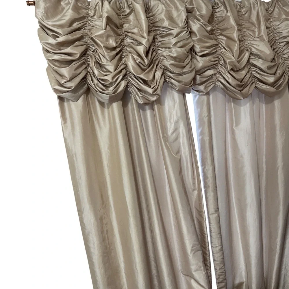 4 Panel Elegant‎ Ruched Tafeta Window Valance Drapes Beige Satin Sheen